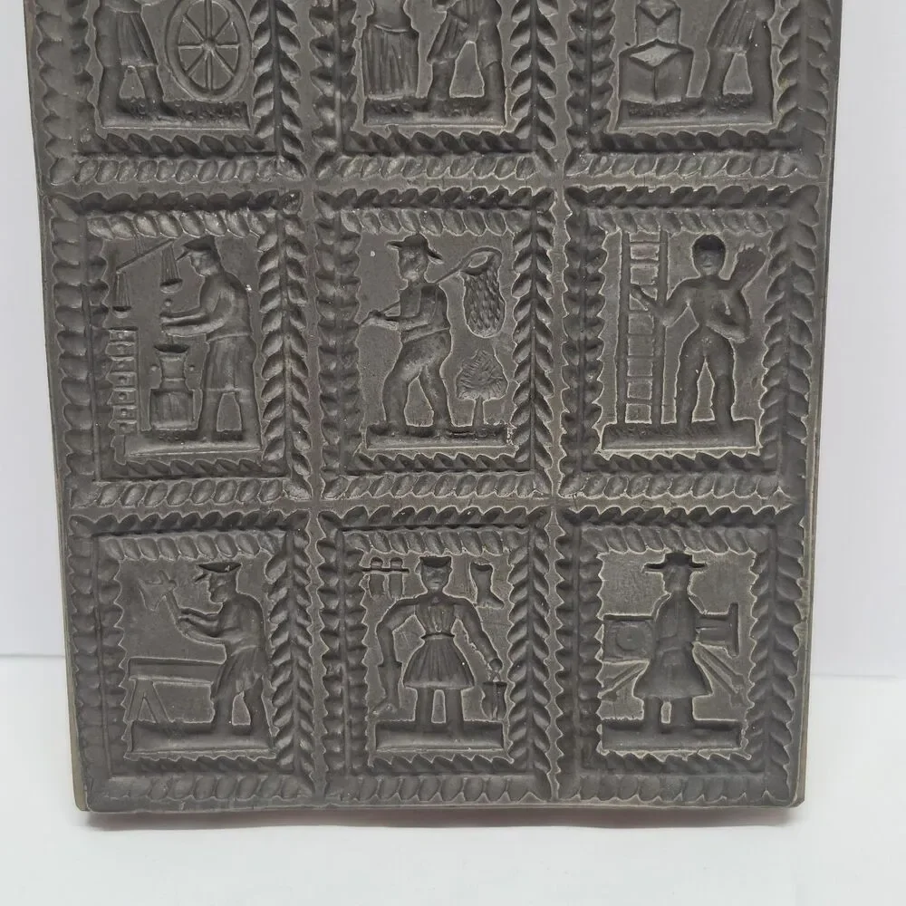 Old Springerle Cookie Biscuit Metal Stamp Mold - 12 Medieval Guildsmen Folk Art